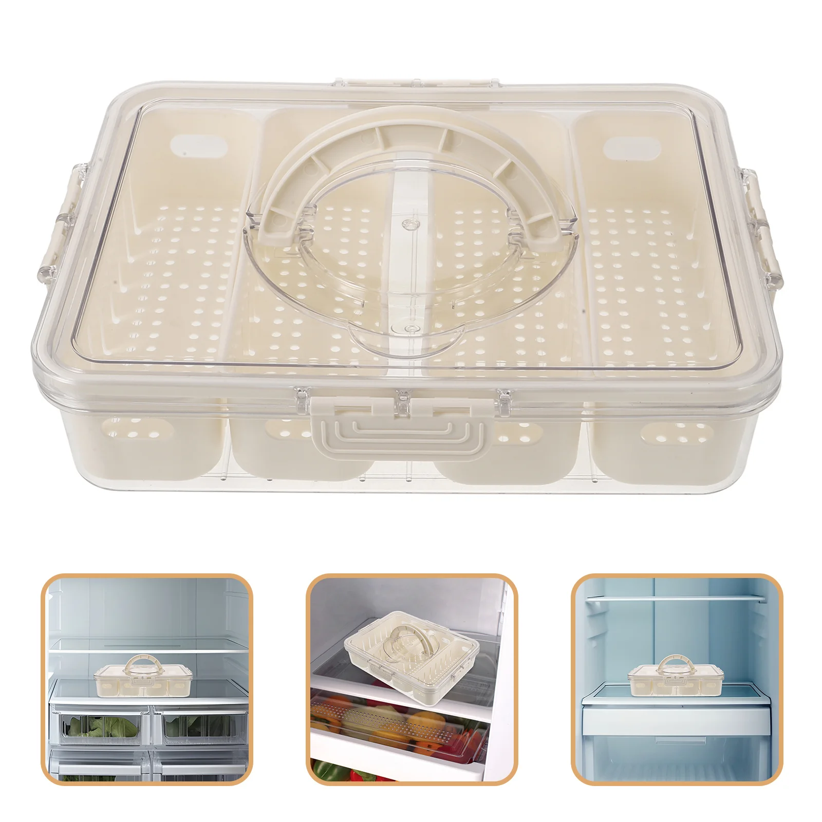 

Ящик для хранения овощей и фруктов, органайзер для холодильника, герметичные разделенные отделения, портативная ручка, поднос для холодильника, ягоды, свежая еда