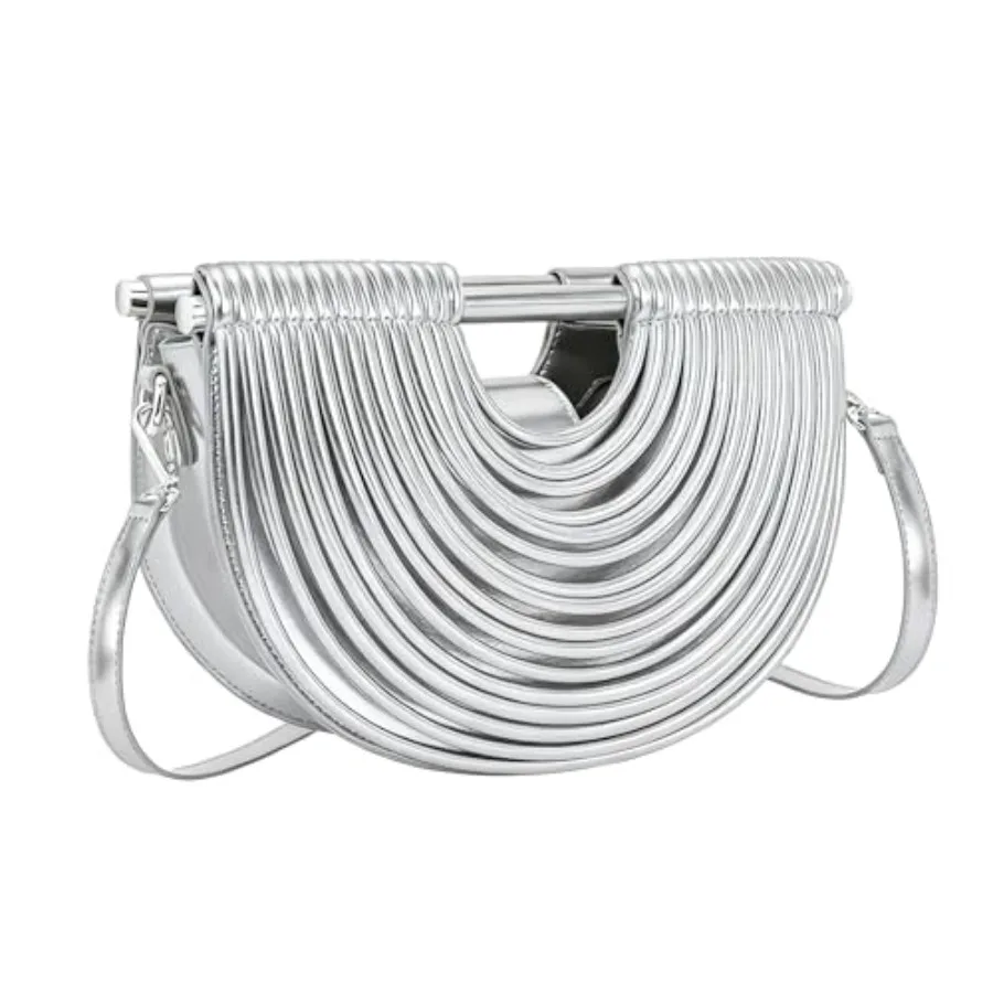 Half-Moon Clutch Purse for Women Wedding Woven Evening Shoulder Bag Top Handle Party Prom Handbag