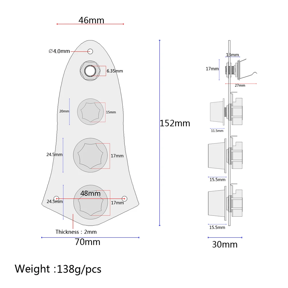 

Control Plate for Guitar 3 Way Switch Knobs Vintage Style Screw Thread Design Wired Plate Chrome Steel Panel