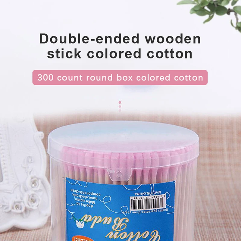 300PCS Disposable Makeup Cotton Swab Colored Bamboo Cotton Swab Wood Sticks Soft Cotton Buds Cleaning Of Ears Tampons