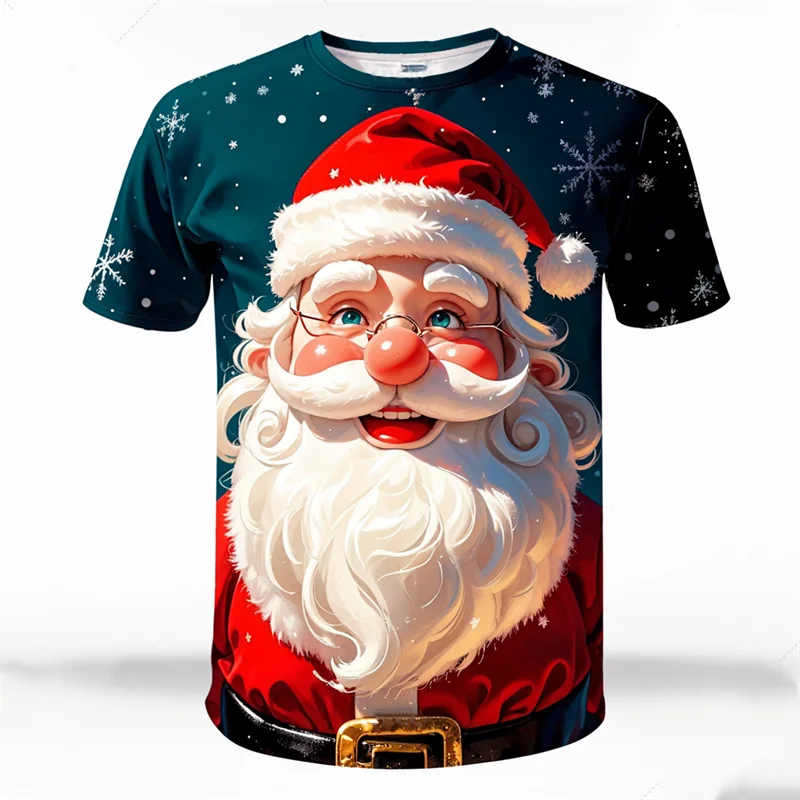 New Fashion 3D Printing Happy Christmas T Shirt For Men Short Sleeve T Shirts Funny Xmas Graphic T-Shirts Y2k Mens Clothing Tees