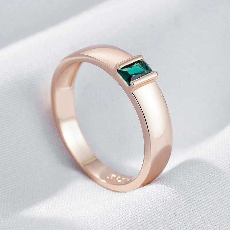 Women's Rose Gold Square Green Zircon Ring - Vintage Wedding Jewelry