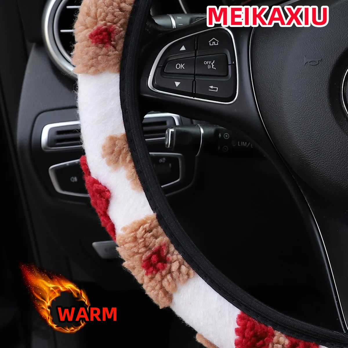 1 Winter-Warmes Komfort-Plüsch-Blumen-Lenkradbezug ohne Innenring für 14,5-15 Zoll Autozubehör Interieur – Detail 2
