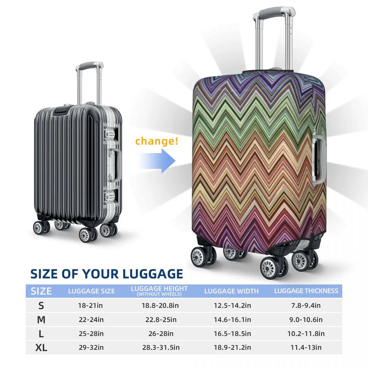 Custom Modern Home Zig Zag Art Travel Luggage Cover Washable Bohemian Geometric Suitcase Cover Protector Fit 18-32 Inch