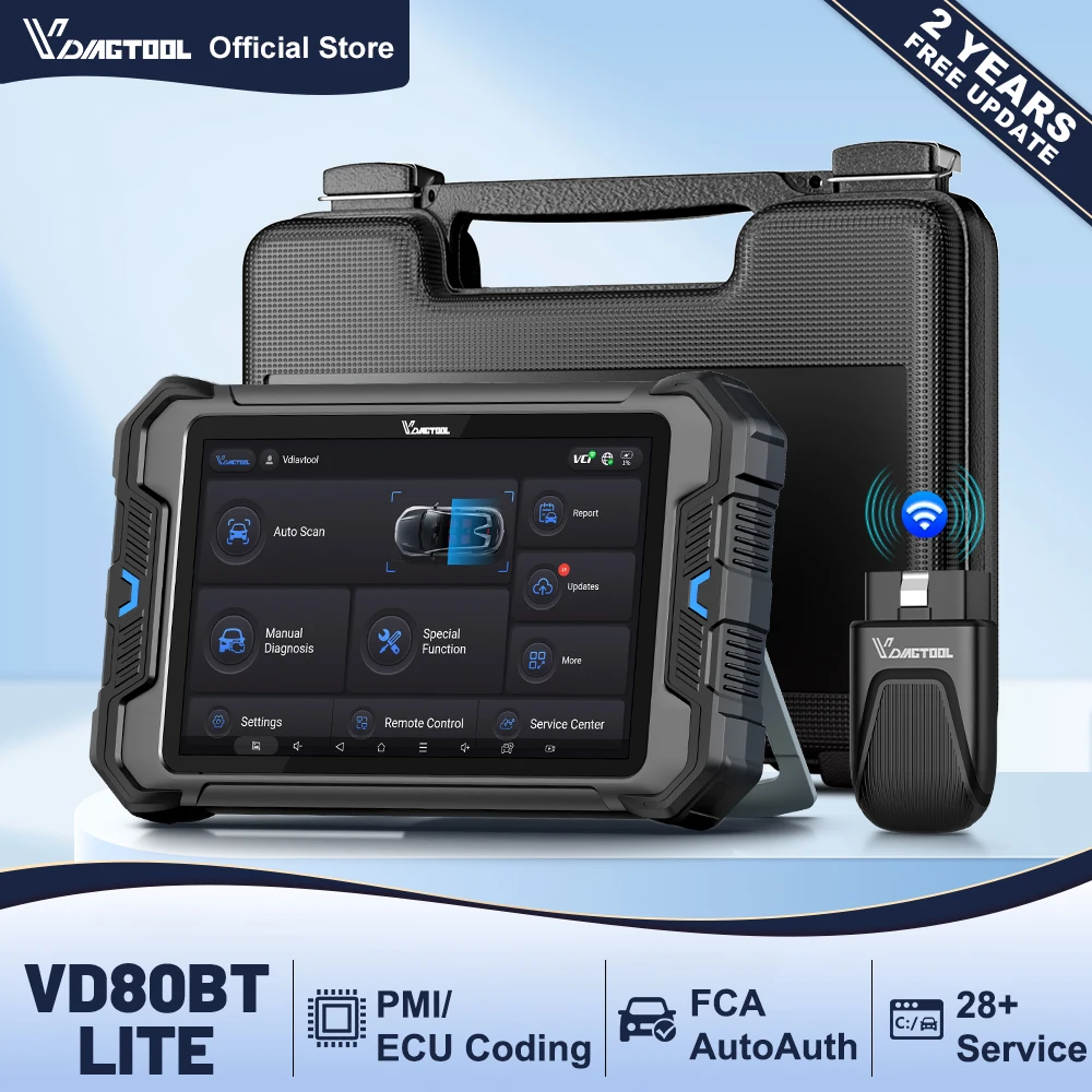 VDIAGTOOL VD80BT LITE 8 inch Car Diagnostic Tools All System Bidirectional OBD2 Scanner ECU Coding FCA/CAN FD/DOIP 28+ Reset