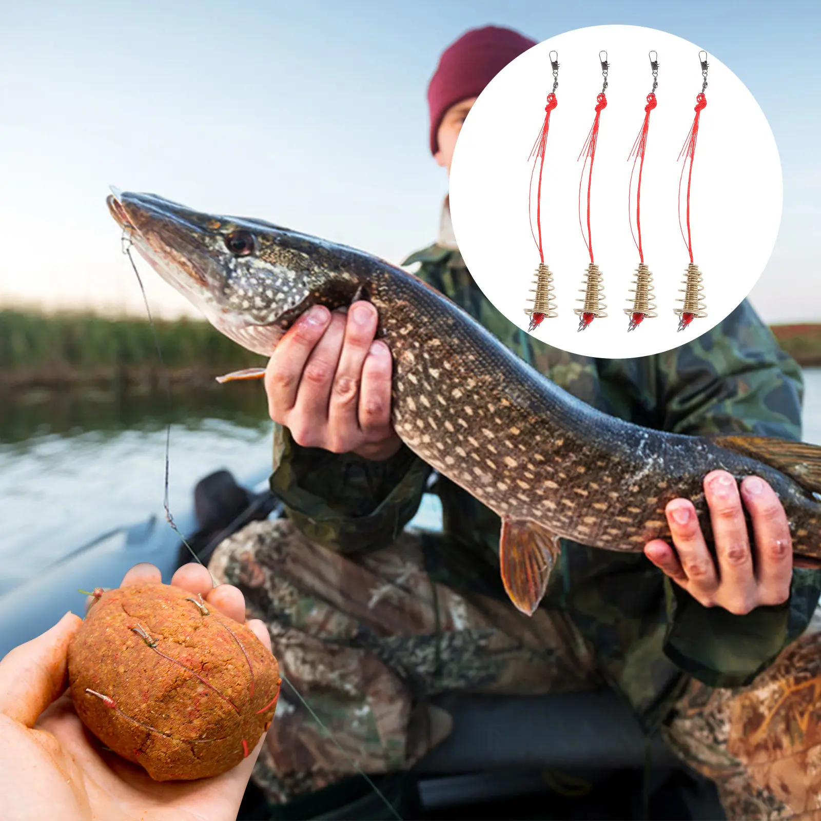 

4Pcs Professional Anti-Scratch Fishing Hooks Made of High Carbon Steel Small Size Strong Pe Line Figure 8 Ring Fish Cage Bait