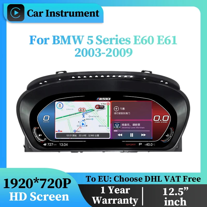 

12.5" Carplay For BMW E60 E61 2003 + Speed Meter Screen Dashboard LCD Instrument Car Multimedia Player DigitalCluster Cockpit