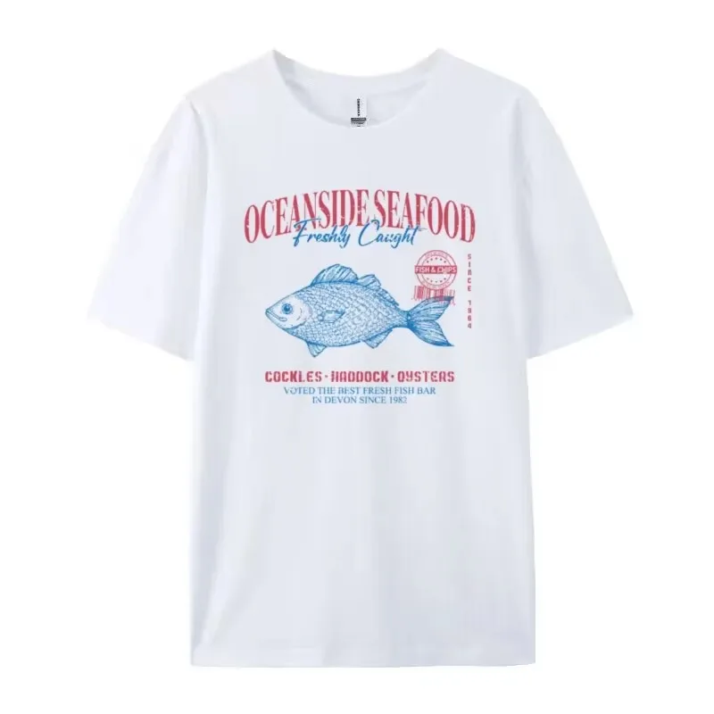 Seafood Graphic Tee Grunge Aesthetic Streetwear T Shirts Cotton Fashion Oversized Women Vintage T-Shirt Retro Style Vacation Top