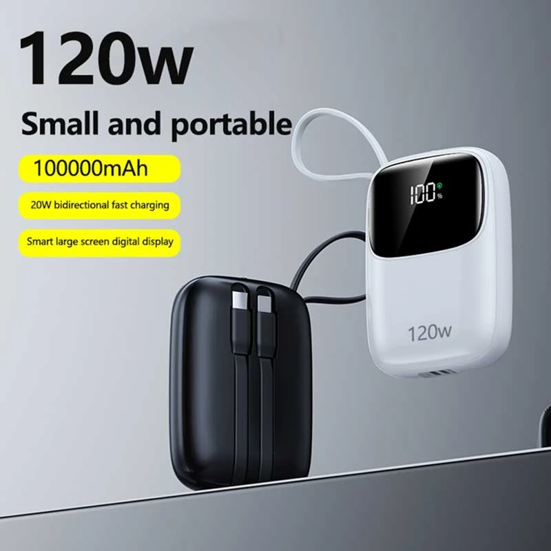 باور بانك بشاشة رقمية صغيرة 100000 مللي أمبير في الساعة مع ثلاثة خطوط شحن سريع بنك طاقة متنقل ذو سعة كبيرة لجميع الهواتف 2026