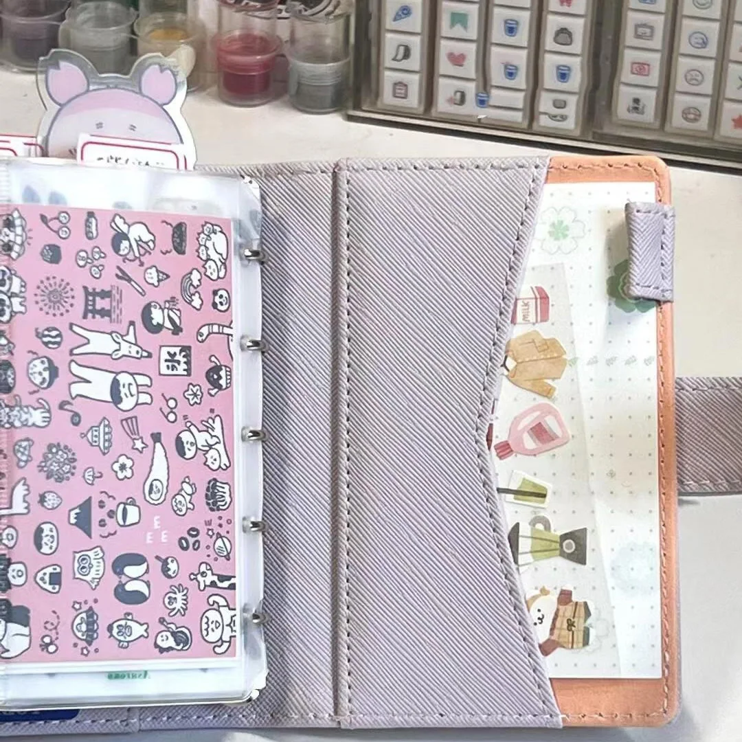 Light purple mini notebook m5 soft leather photo album binder small notepad portable pocket diary