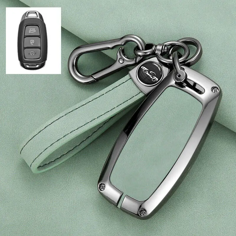 

Zinc Alloy Leather Car Remote Key Fob Case Shell Cover Keychain For Hyundai Palisade Accent Elantra SantaFe