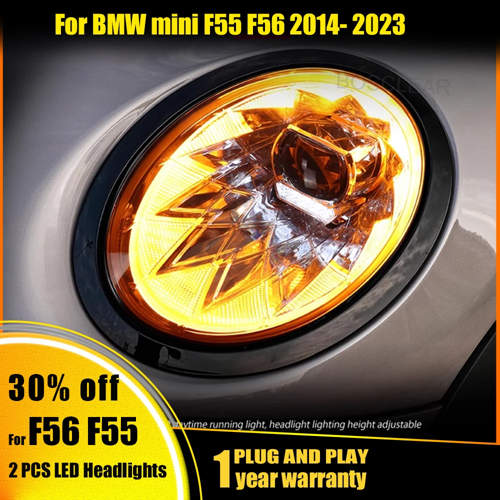 

Фара для BMW MINI F56 2014-2023, автомобильные аксессуары, фара в сборе, светодиодные фонари, лампа DRL, сигнал Plug and Play, дневные ходы