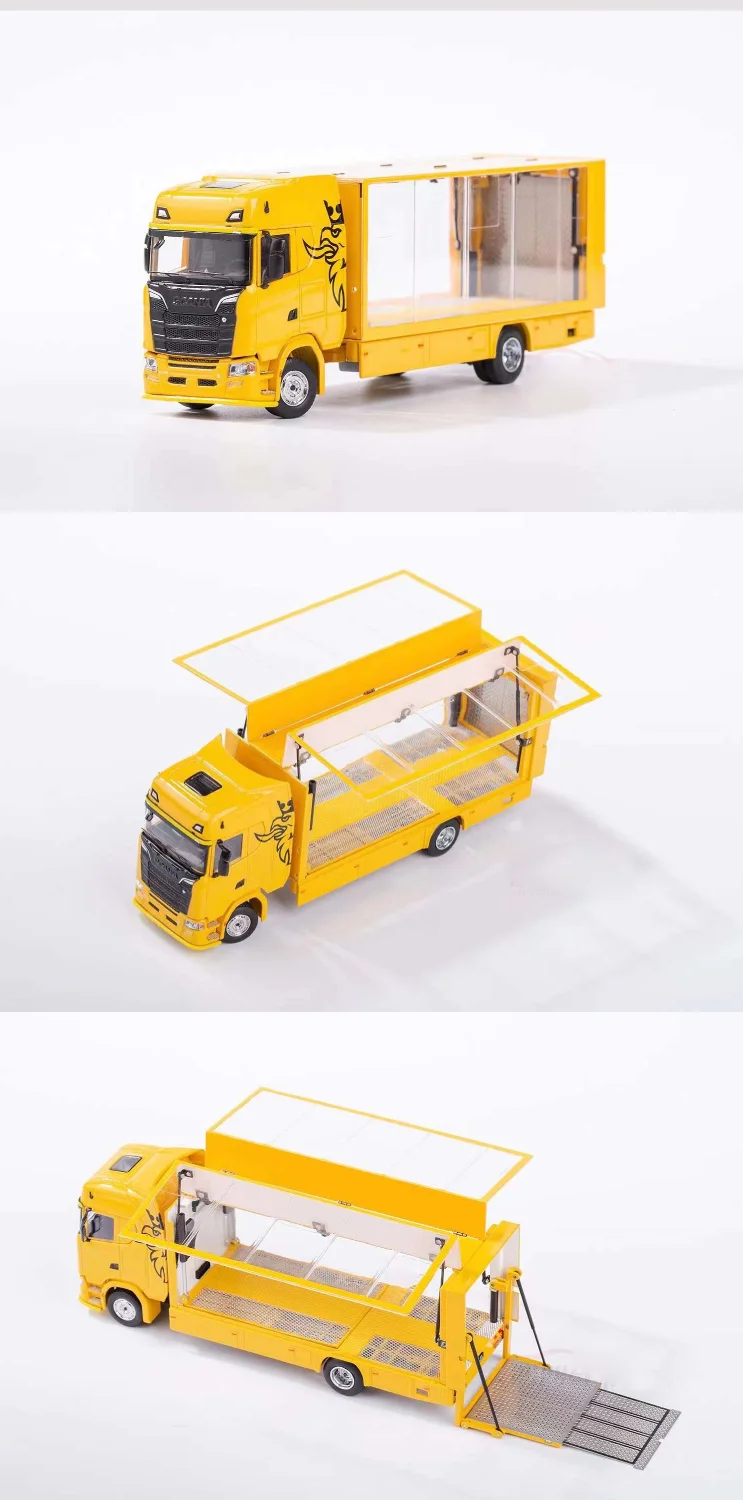 GCD1:64 Ornamento de coleção de liga transparente Scania Euro Ji Van Car Transporter