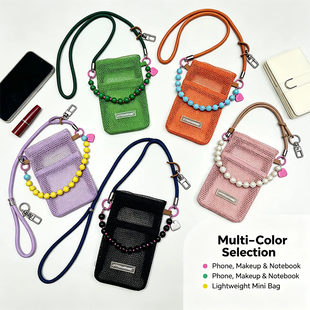 Sweet Korean Nylon Mesh Wallet Teenager Hollow Shoulder Purse Bags Solid Color Crossbody Mobile Phone Bag Unisex view 5