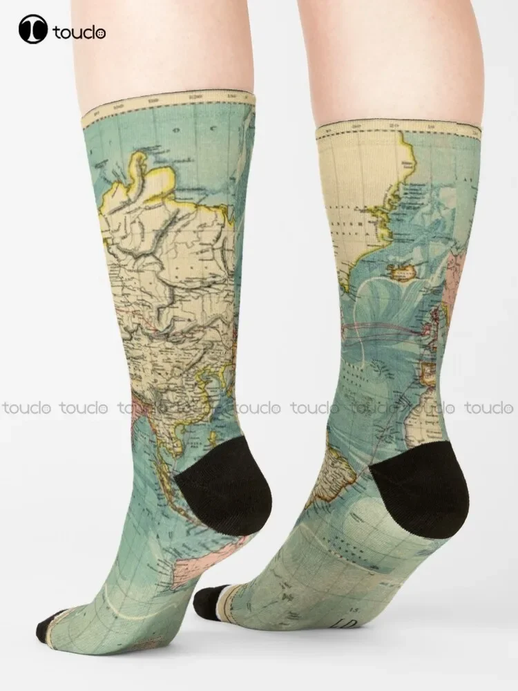 Old World Map Print Socks Womens Running Socks Unisex Adult Teen Youth Socks Christmas Gift Custom Hd High Quality Fashion New