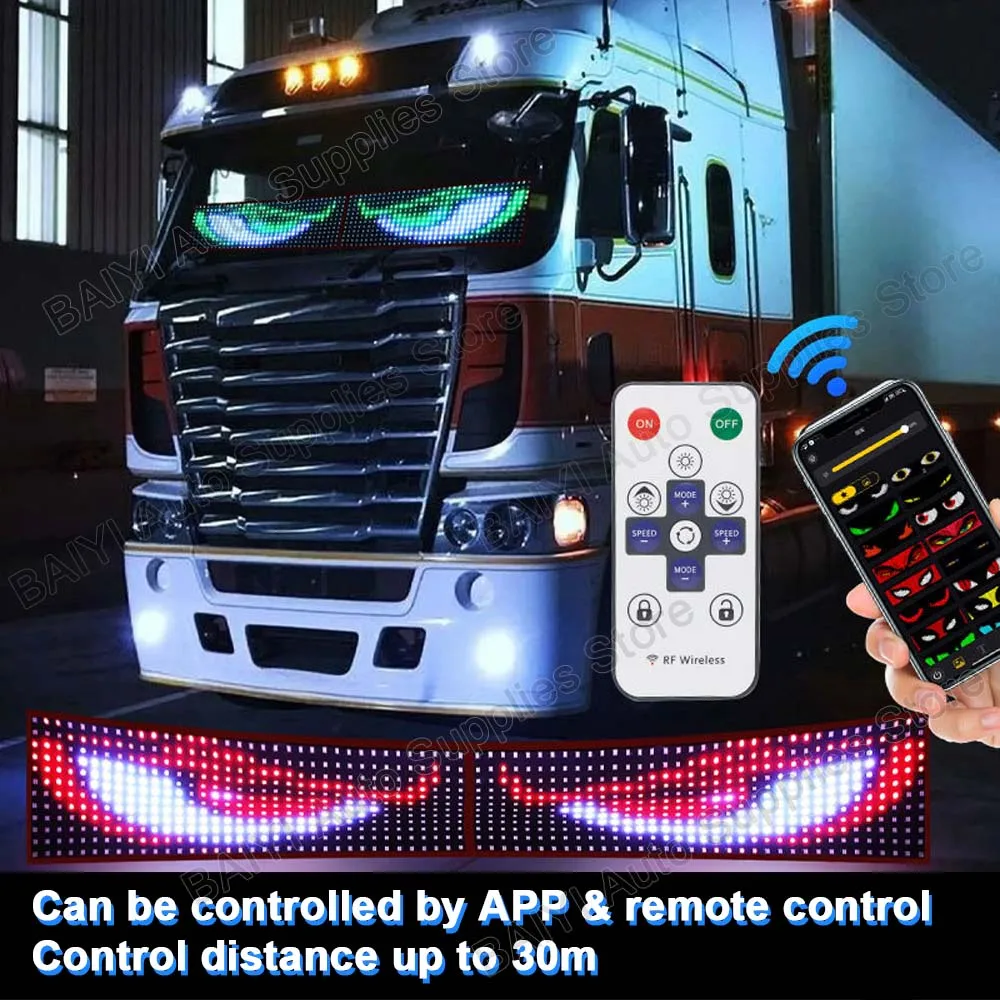 شاحنة سيارة الشيطان العين LED بكسل لوحة الضوء ، APP التحكم عن بعد ، 200 سنتيمتر/150 سنتيمتر/120 سنتيمتر/80 سنتيمتر/70 سنتيمتر/60 سنتيمتر ، للوحة الزجاج الأمامي 12 فولت-24 فولت
