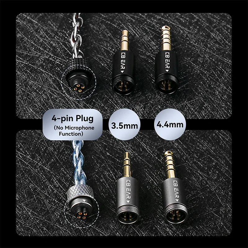 KBEAR P34 2-Core OFC Silver-Plated HiFi Earphone Upgrade Cable 0.78mm 2PIN Interchangeable 3.5/4.4mm Plug Design Headphone Cable