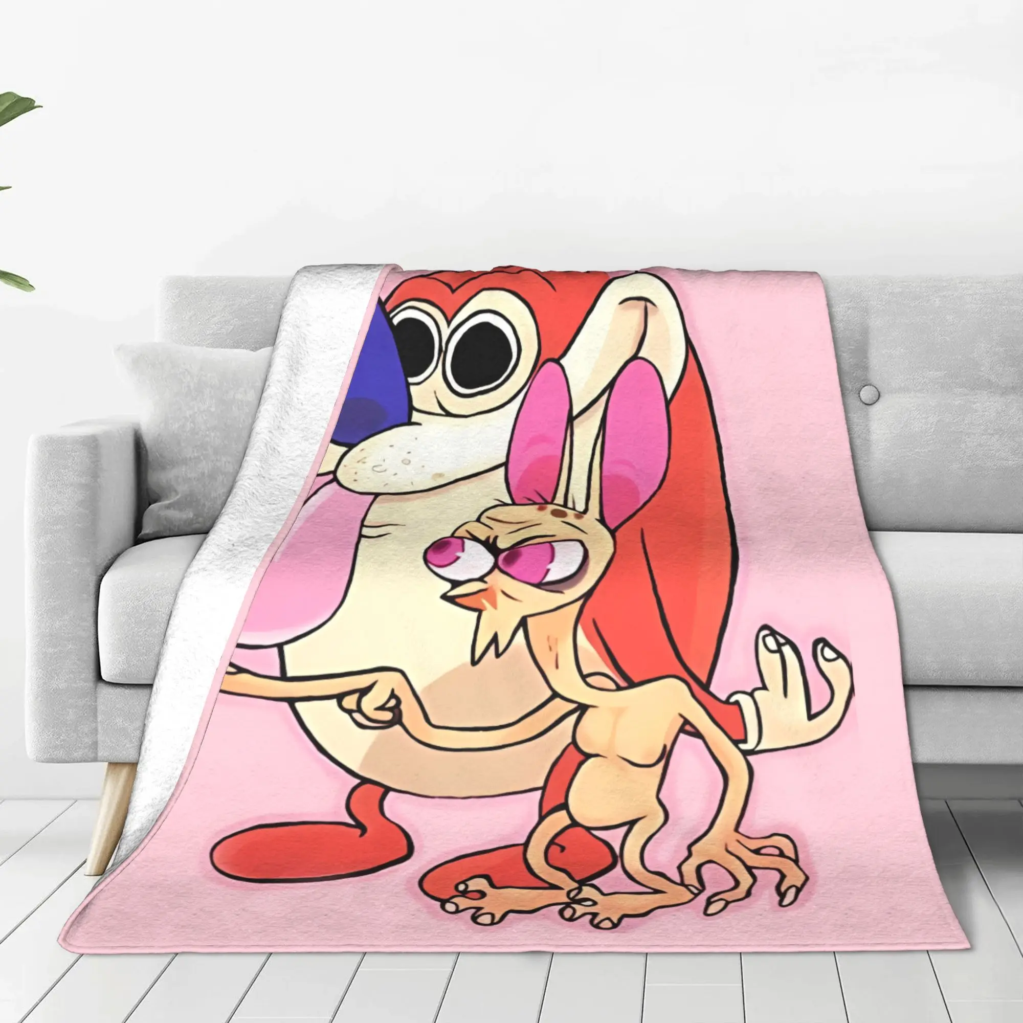 1PC Home Cutecore Cartoons Will Ruin Your Mind Ren & Stimpy Blanket Super Cosy Plush Home Living Room Sofa Halloween
