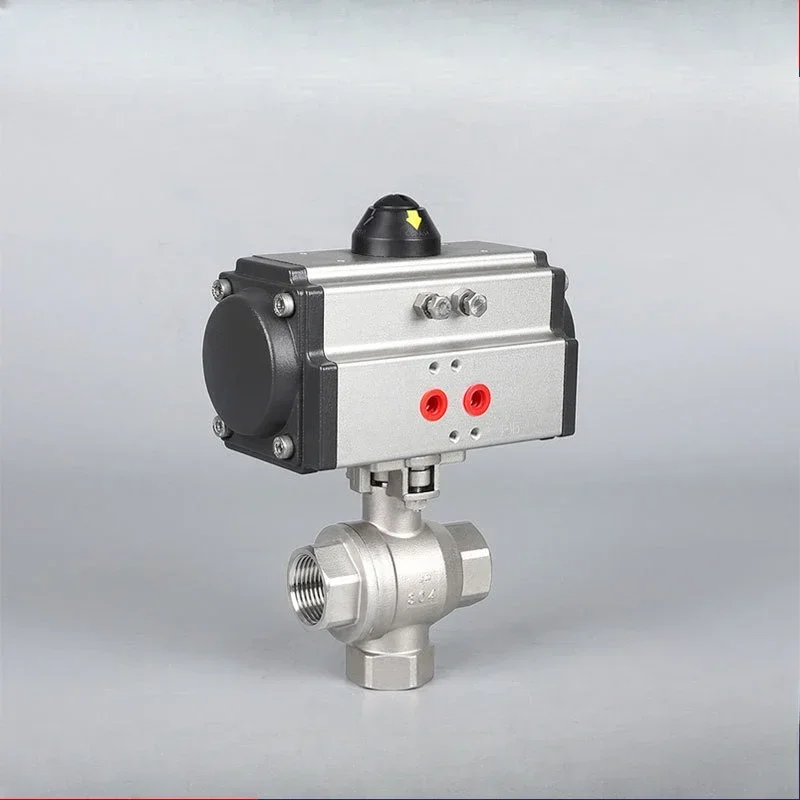 304 stainless steel thread pneumatic vertical three-way ball valve one in two out three-way pneumatic ball valve 1 inch vertical