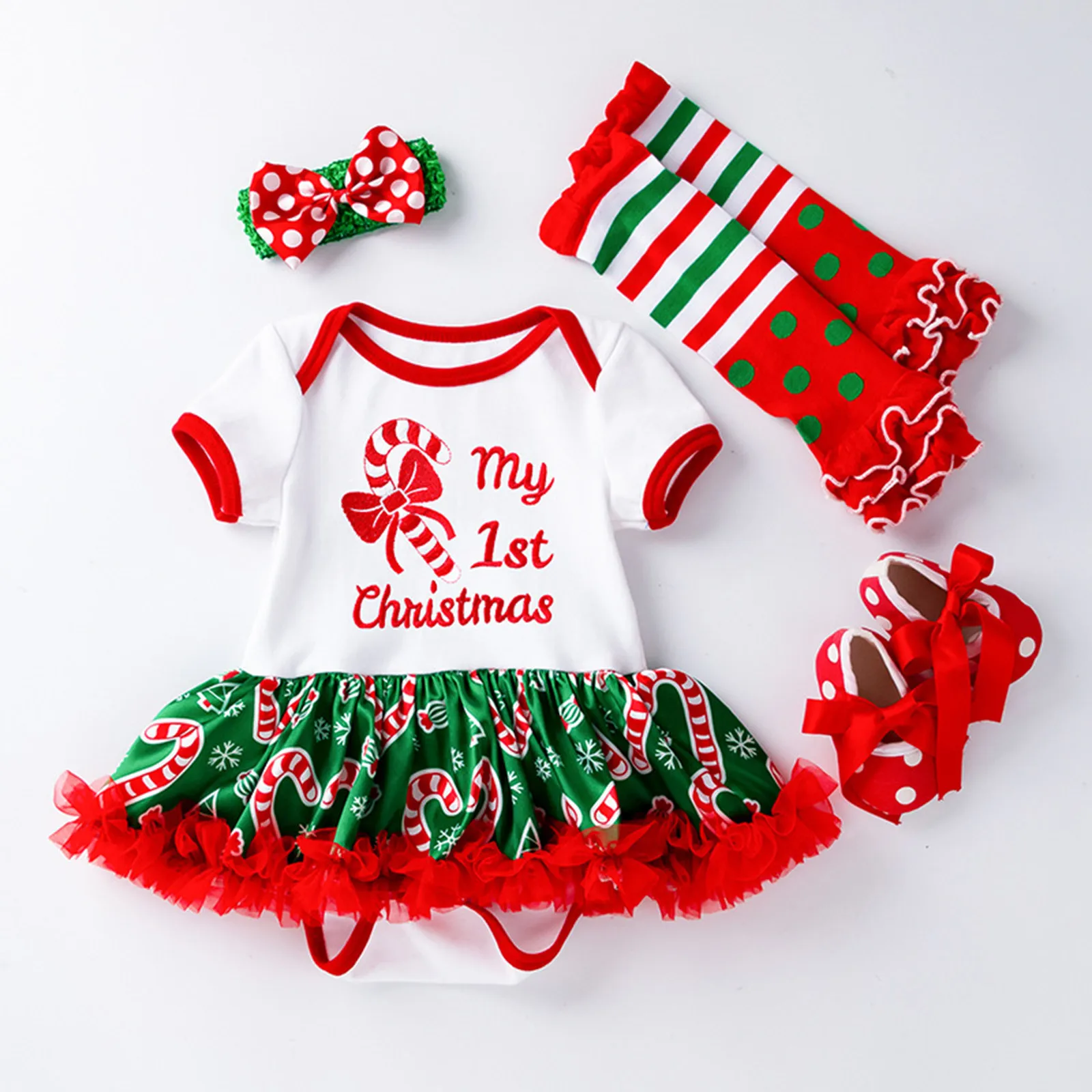 Toddler Kids Girls Infant Christmas Romper Jumpsuit Hairband Socks Shoes Set Cloths Premature Girl Clothes