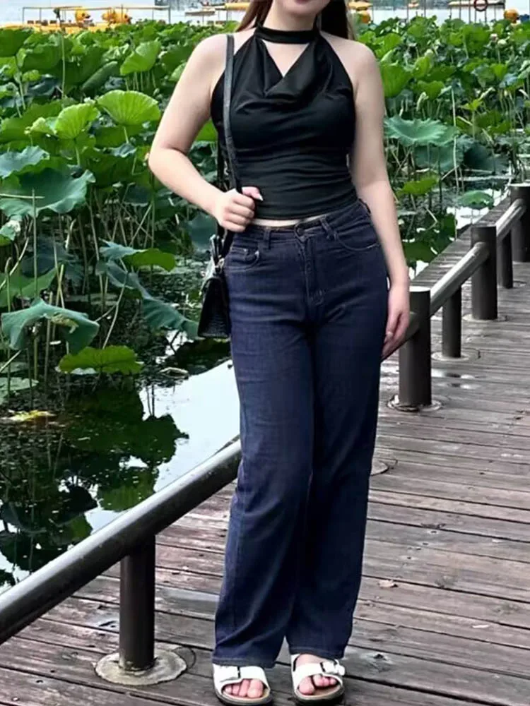 

New Sweet and Spicy Girl Hanging Neck Strap Vest Women's Summer Slimming Sexy Sleeveless Backless Top