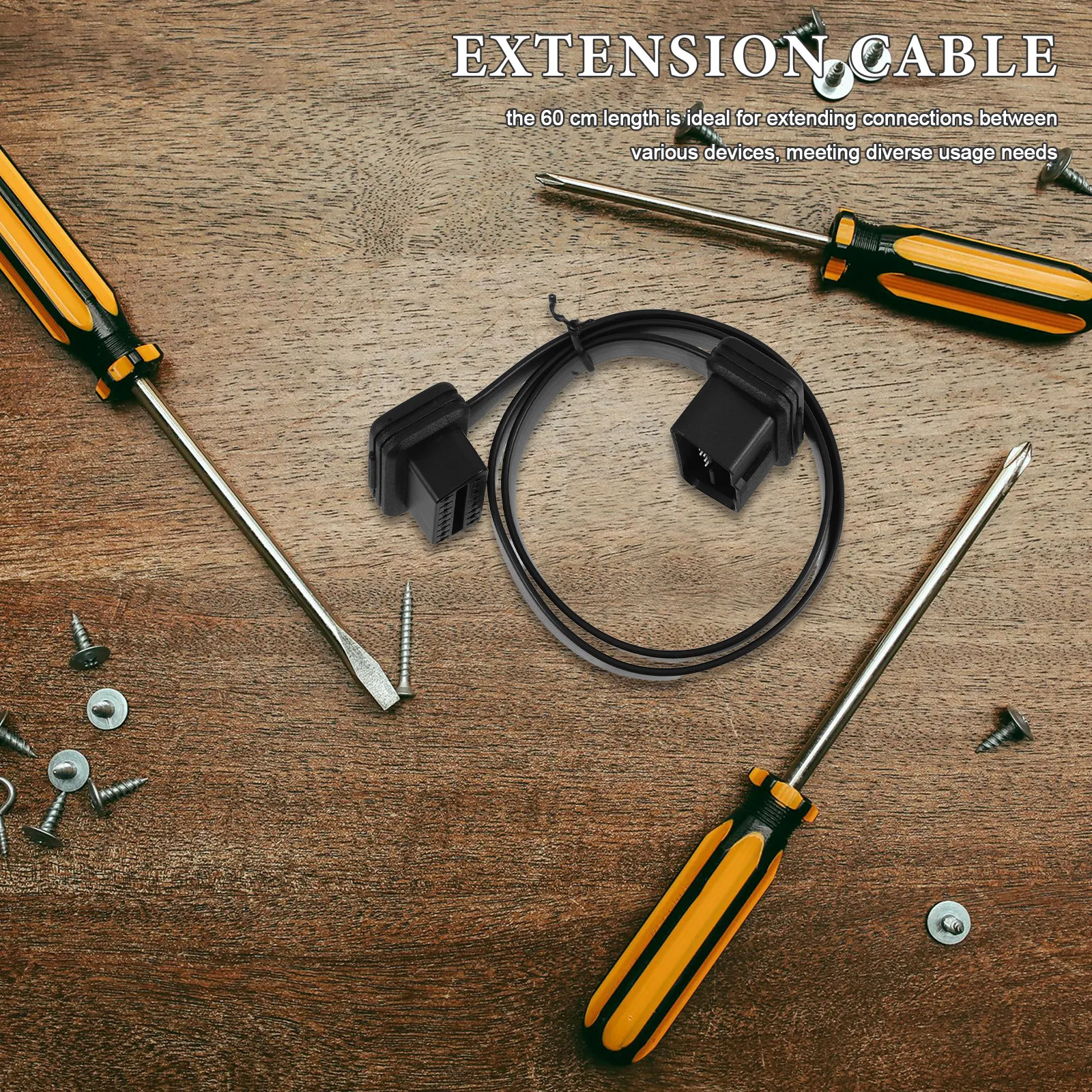 60Cm Full 16Pin Male to Female Extension Cable Plug and Play Easy Install Robust Ribbon Splitter for Electronic Devices Printers