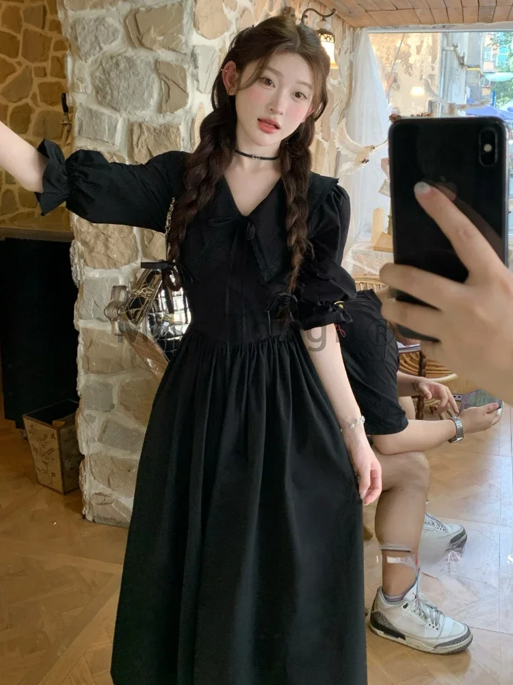 Princess Vintage Chic One Piece Dress Women French Style Y2k Chic Midi Dress Female Solid Elegant Evening Party Dress Summer New