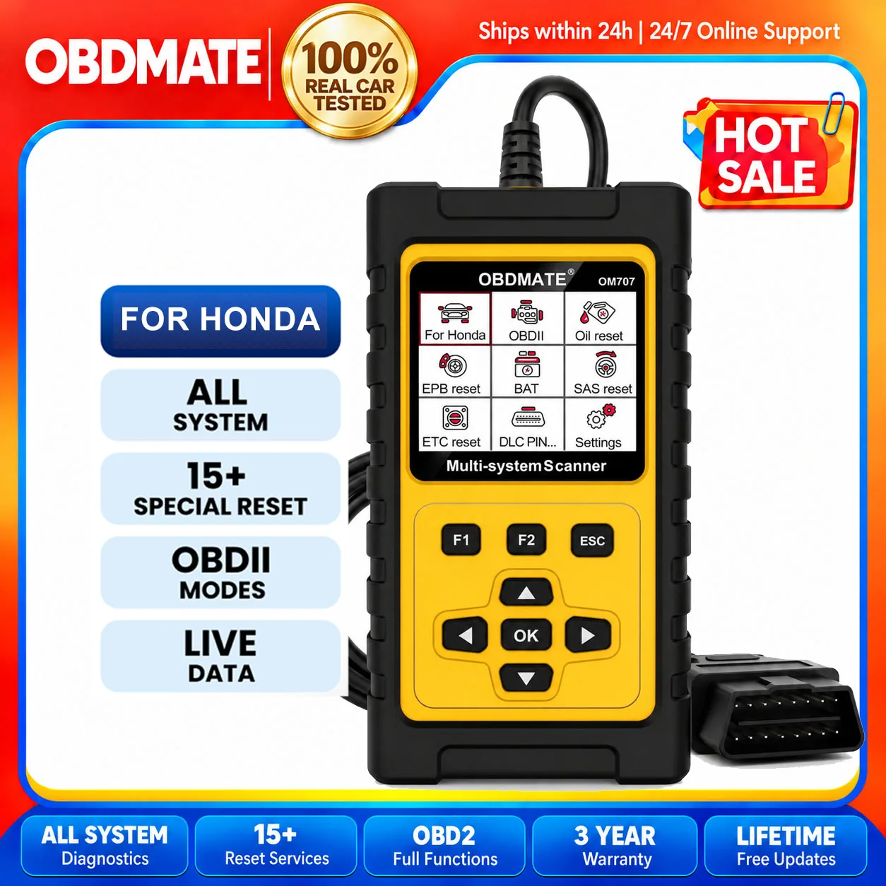 Professional OBD2 Scanner for Honda Acura Full Systems Diagnostic Tool 15 Popular Reset Services Oil EPB SAS TPMS Reset Tool
