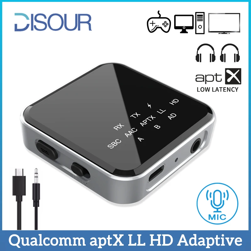 Original Qualcomm BT V5.2 Transmitter Receiver 2 In 1 aptX LL HD Adaptive 3.5MM AUX Wireless Audio Adapter Dongle For TV PC Car