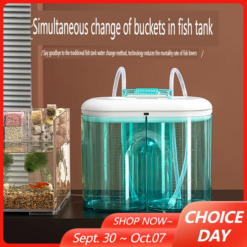 Automatic Aquarium Synchronous Water Changer Fish Tank Water Changing Bucket with 3000ml Water Tank Dual Aquarium Cleaning Tools