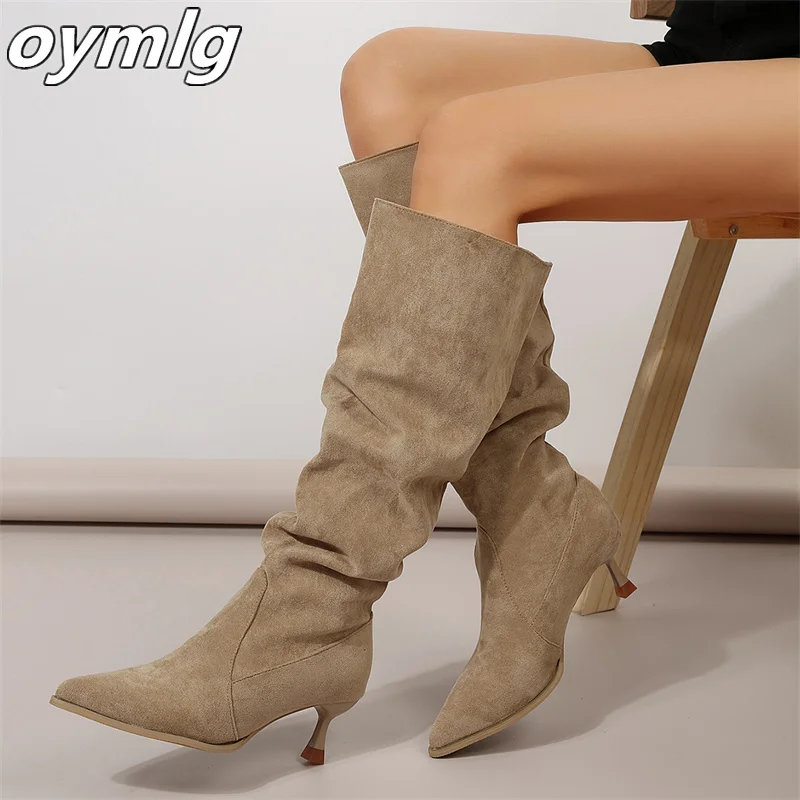 Female Thin Heeled Boots Pointed Boots Khaki Black Women's Boots Fashionable and Sexy High Heeled Boots Thigh High Boots