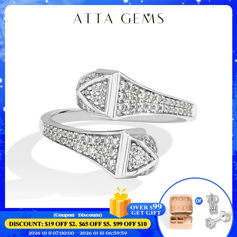 ATTAGEMS Double Snake S925 Silver Moissanite Rings Women Men Lab Diamond Adjustable Ring 18KGold Plated Luxury Jewelry for Party