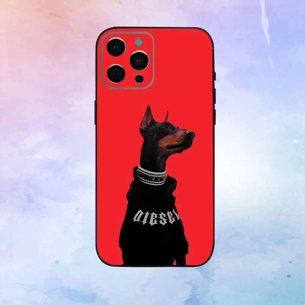 Doberman hond telefoonhoesje voor iPhone17,16,15,14,13,12,11 Plus, Pro Max zachte zwarte hoes
