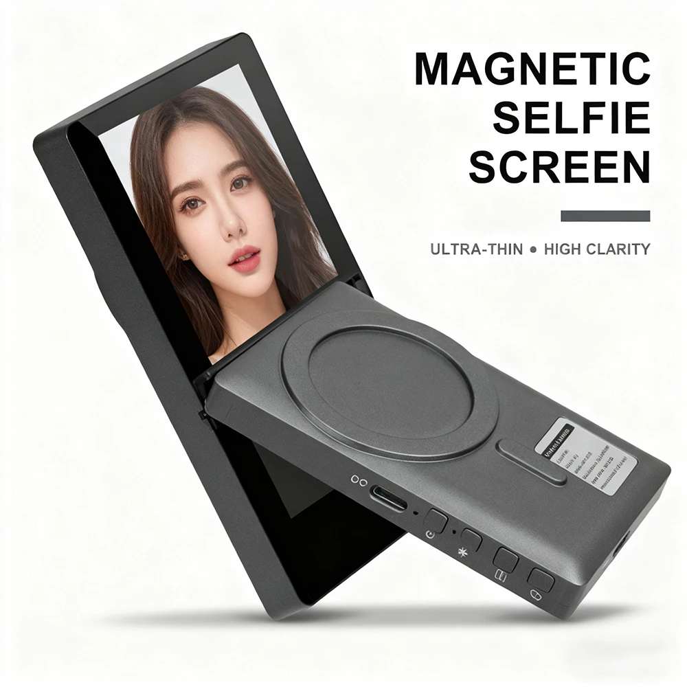 Wireless Magnetic Mount Vlog Selfie Monitor Screen Phone Rear Camera Selfie Video Recording Bluetooth Connection for Live Vlog