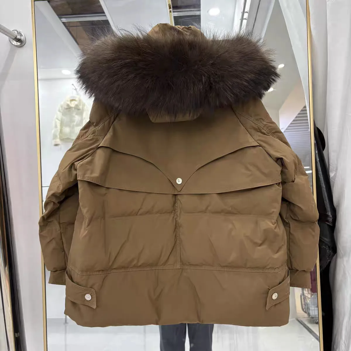 Winter Hooded Natural Large Fur Collar Down Jacket Female Zipper Warm Jackets Women White Duck Down Multi Pocket Parker Outwears