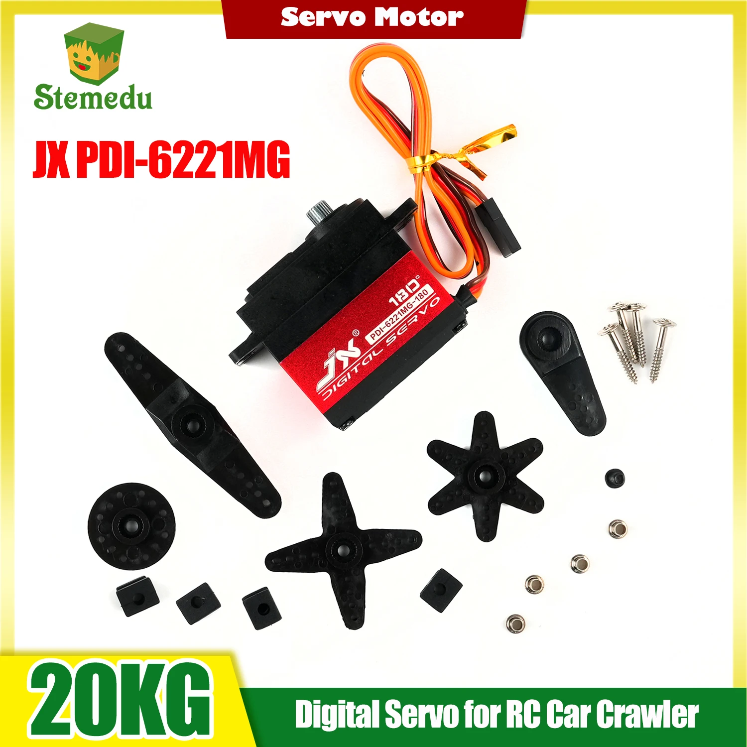 

JX PDI-6221MG 20KG High Torque Digital RC Servo Metal Gear Servo 180 Degree For 1/10 1/8 Car Crawler Buggy RC Models Helicopter