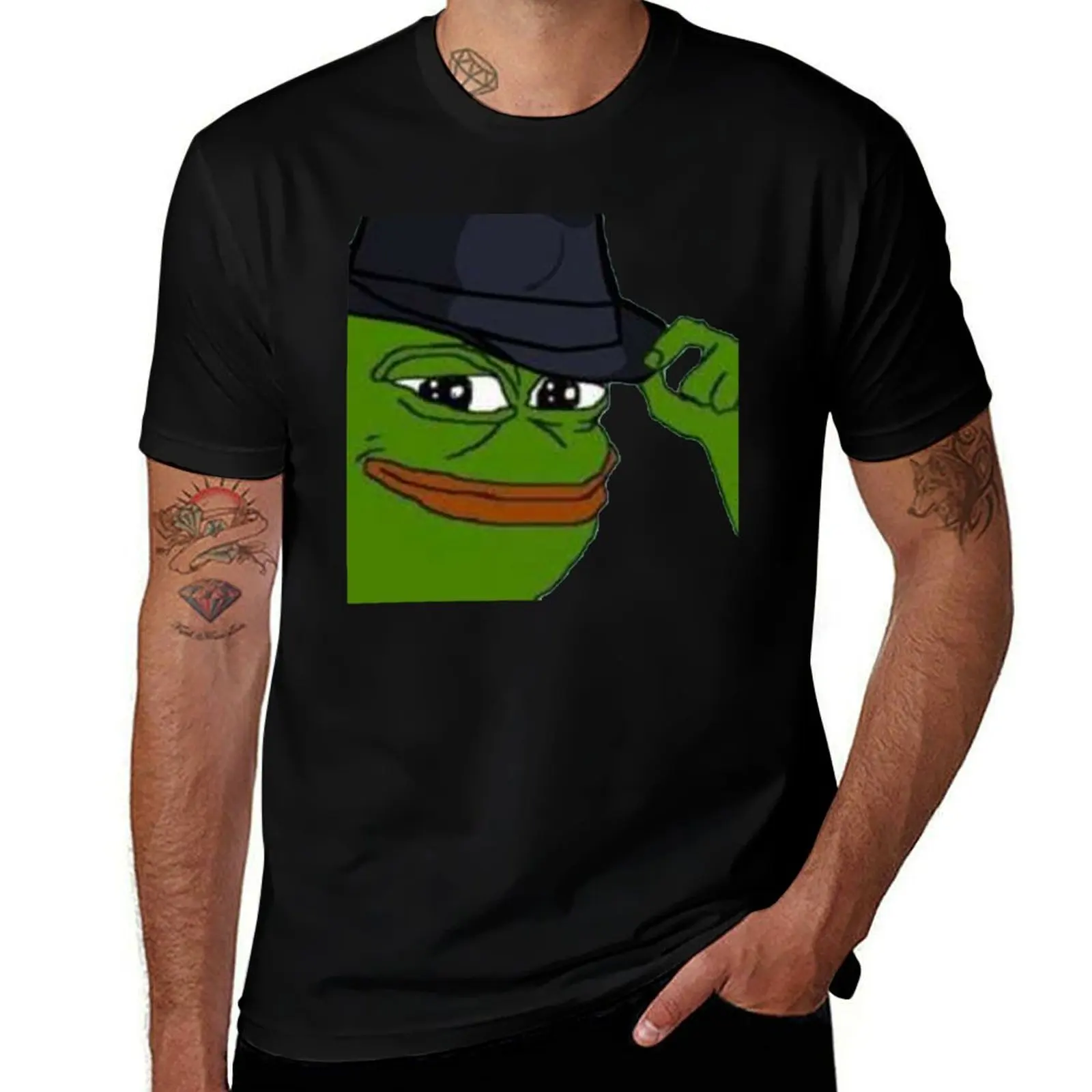 pepe fedora T-Shirt Vintage Print Crew Neck Tee T-Shirt