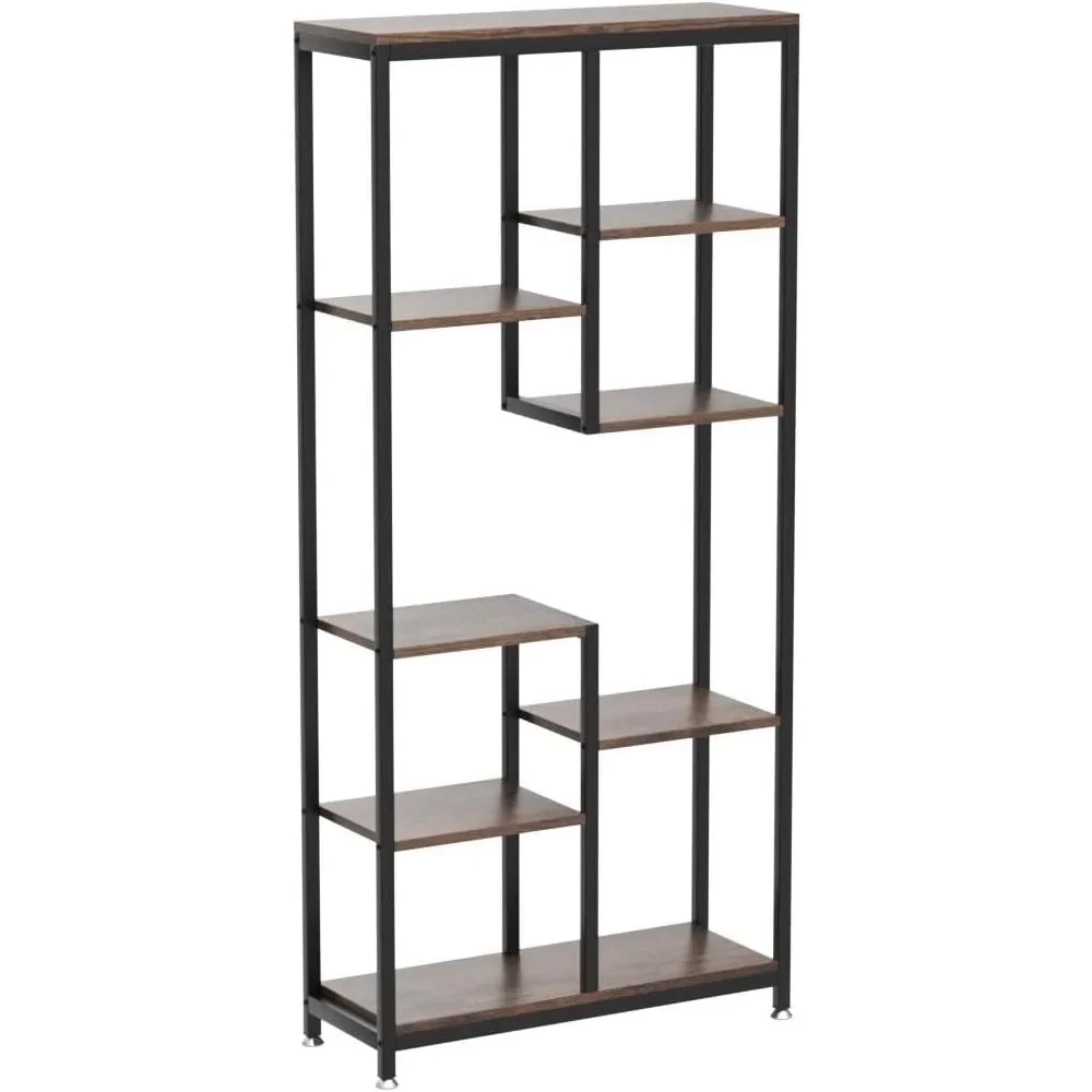 6-Tier Tall Bookshelf Bookcase, Industrial 8-Shelf Open Bookcase Storage Display Book Shelves for Living Room, Home Office