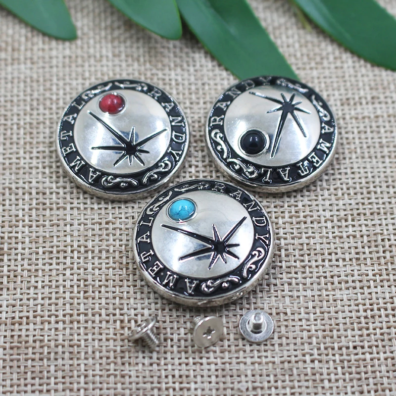 5pcs 29 mm Conchos Leather Wallet Turquoise Flower Metal Decorative Accessories Button Screw Back for Leathercraft