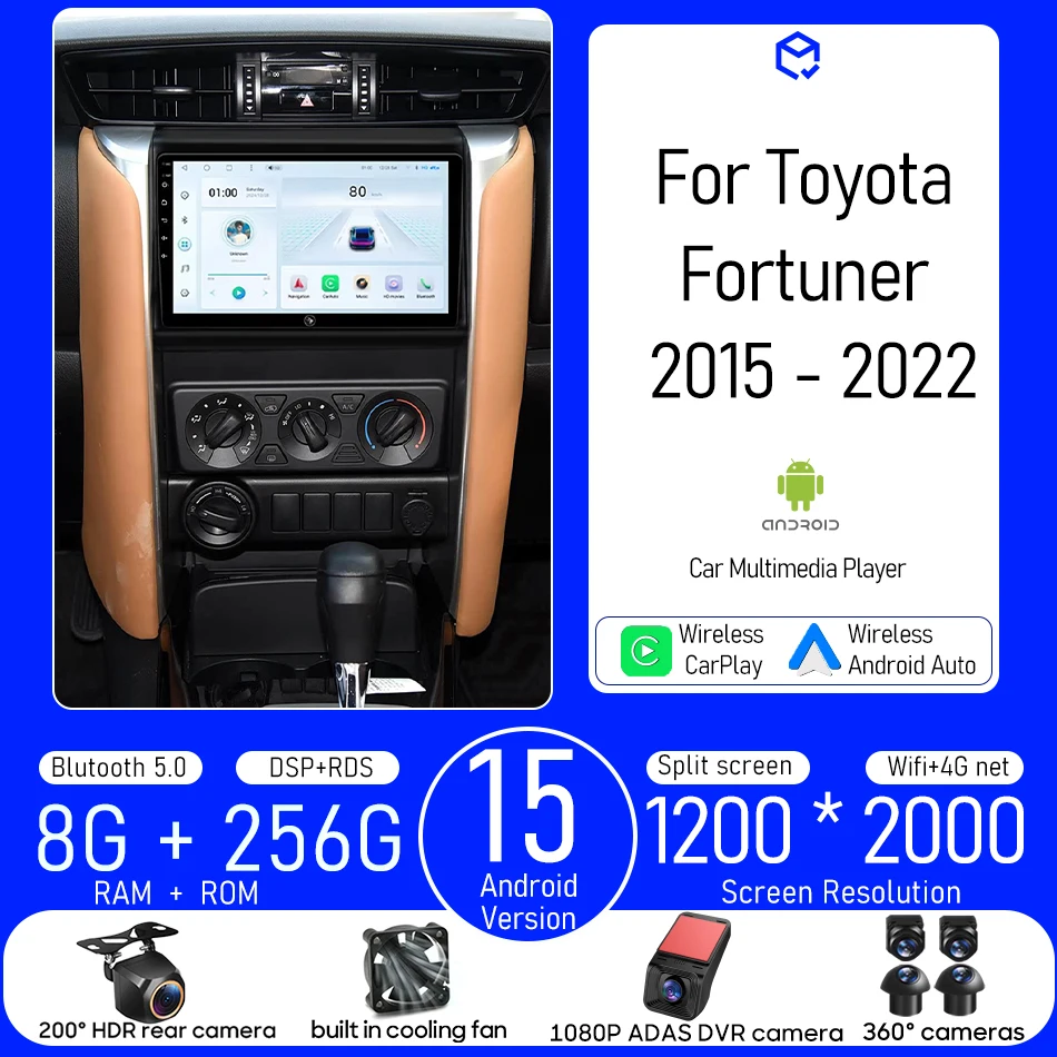 

Android For Toyota Fortuner 2015 - 2022 Car Multimedia Player Radio Video Stereo Navigation CarPlay GPS Stereo Auto 2din DSP BT