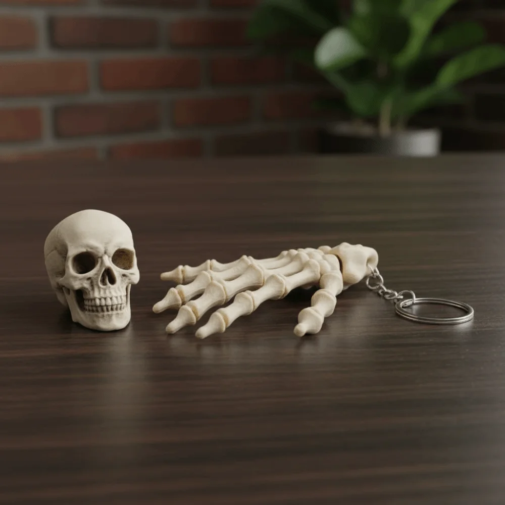 Creative Skeleton Hand Keychain Novelty 3D Printed Skull Hand Key Ring Luminous Flexible Joint Luminous Skull Palm Keychain