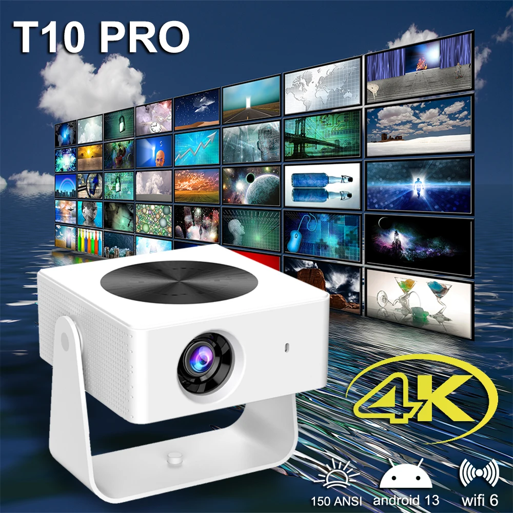 جهاز عرض KaiAqua T1pro Android 13 4K 150ANSI Lumens ثنائي النطاق Wifi6 BT5.0 جهاز عرض محمول لمسرح السينما المنزلية Keystone