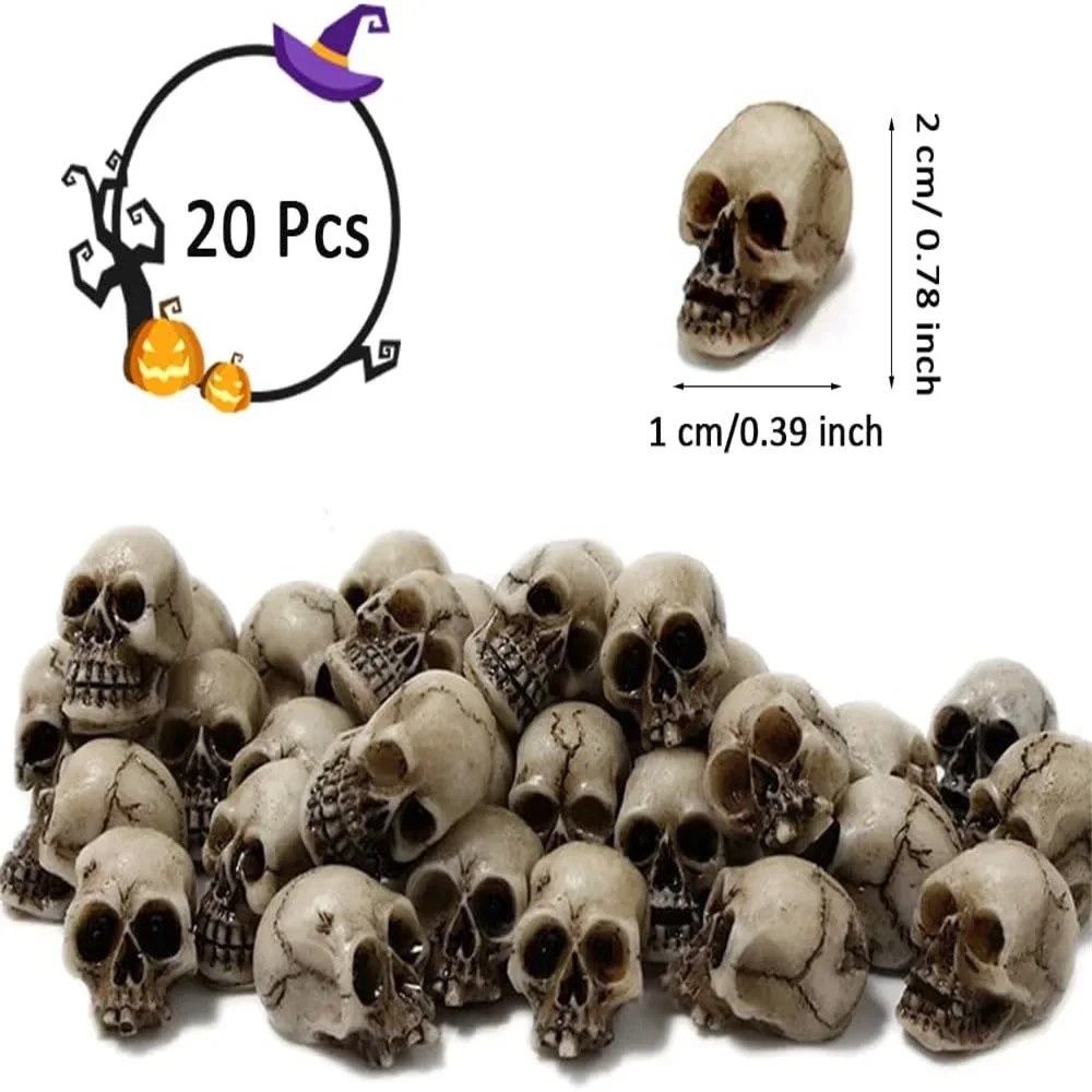 20 Pcs Tiny Skulls Halloween Garden Decoration Skeleton Head Flowerpot Decor Realistic Skull Crafts Bonsai Courtyard Ornam