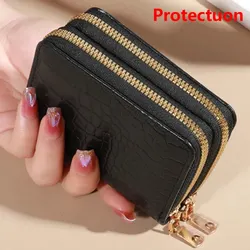 Elegant Women's Multi Card Wallet - Secure Double Zip Clutch | Casual PU Leather Purse with Style Storage Crocodile Card Bag