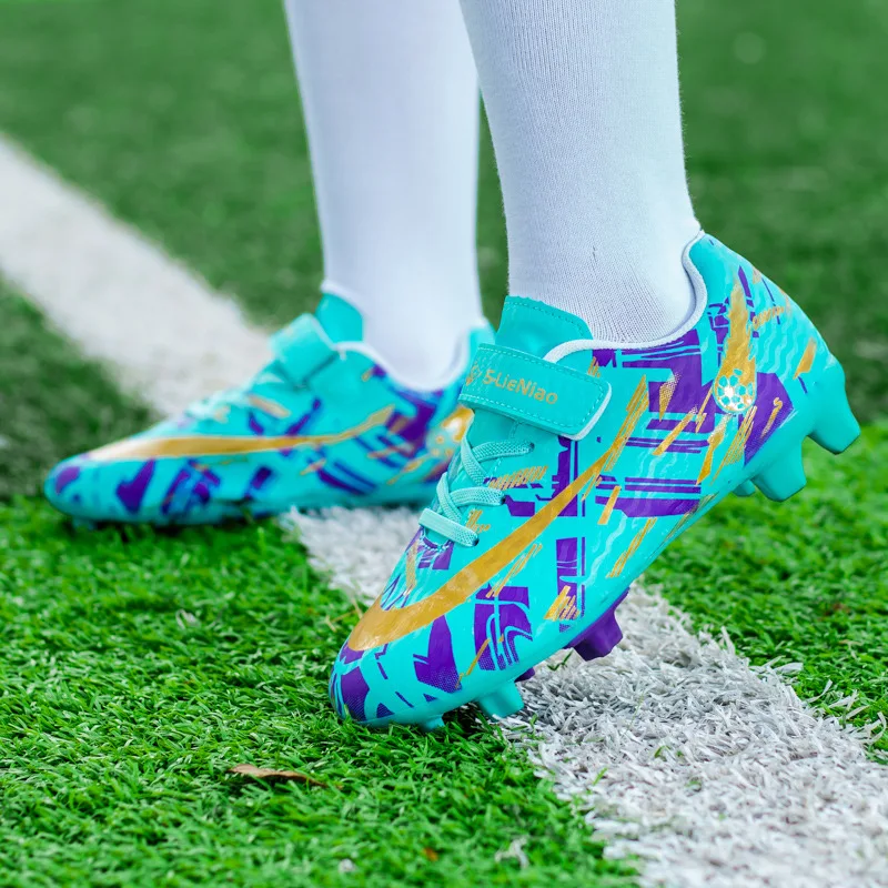 New Outdoor Sports Shoes Football Child Lightweight Non-slip FG/TF Children\'s Soccer Shoes HOOK&LOOP Leather Kid Futsal Sneakers