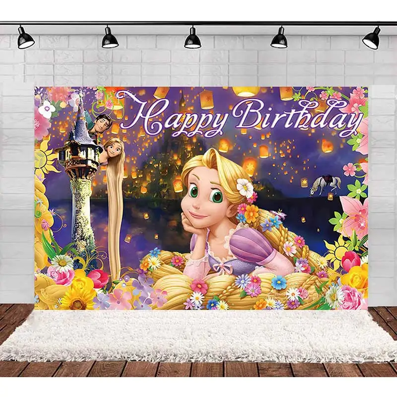 Disney Tangled Backdrop Rapunzel Birthday Party Decoration Supplies Baby Shower Banner Wed Decor Background Gift Balloon