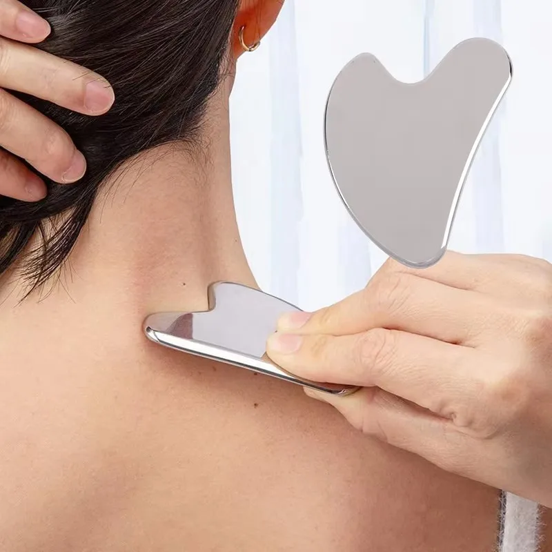 Gesichts-Gua-Sha-Schaber aus Edelstahl, Gua-Sha-Massagegerät für Körper, Nacken und Rücken, Stressabbau, Schönheitswerkzeug, Hautschaber, Lymph-Entgiftungsmassage