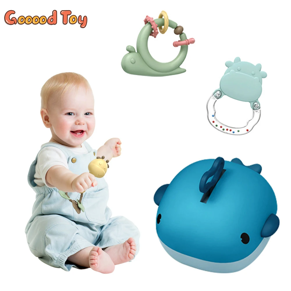 

Infant Baby 0-1 Year Old Educational Toys Can Be Boiled At High Temperature Baby Anti-Eat Hand Rattle Storage Box Teether Set