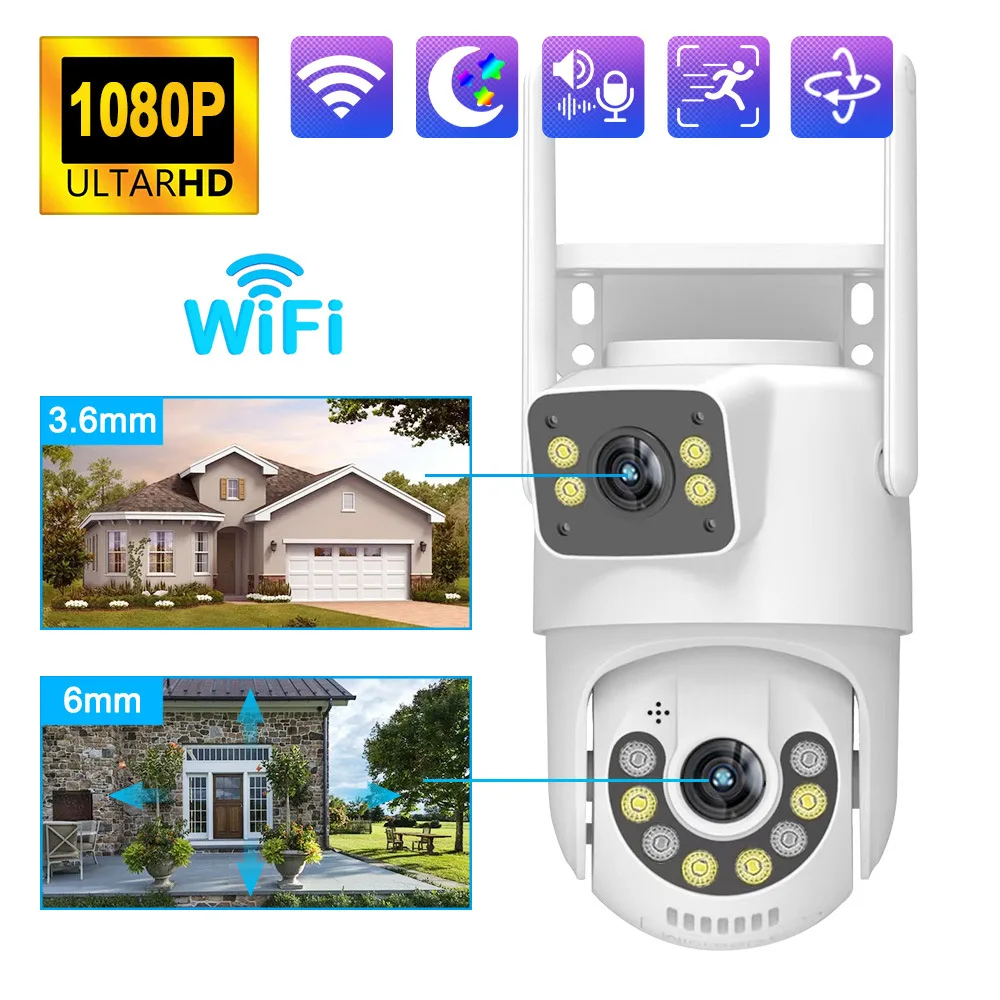 1080P Dual LensOutdoor HD WiFi Camera Humanoid Tracking Two Way Audio Color Night Vision Surveillance Camera Security Protection