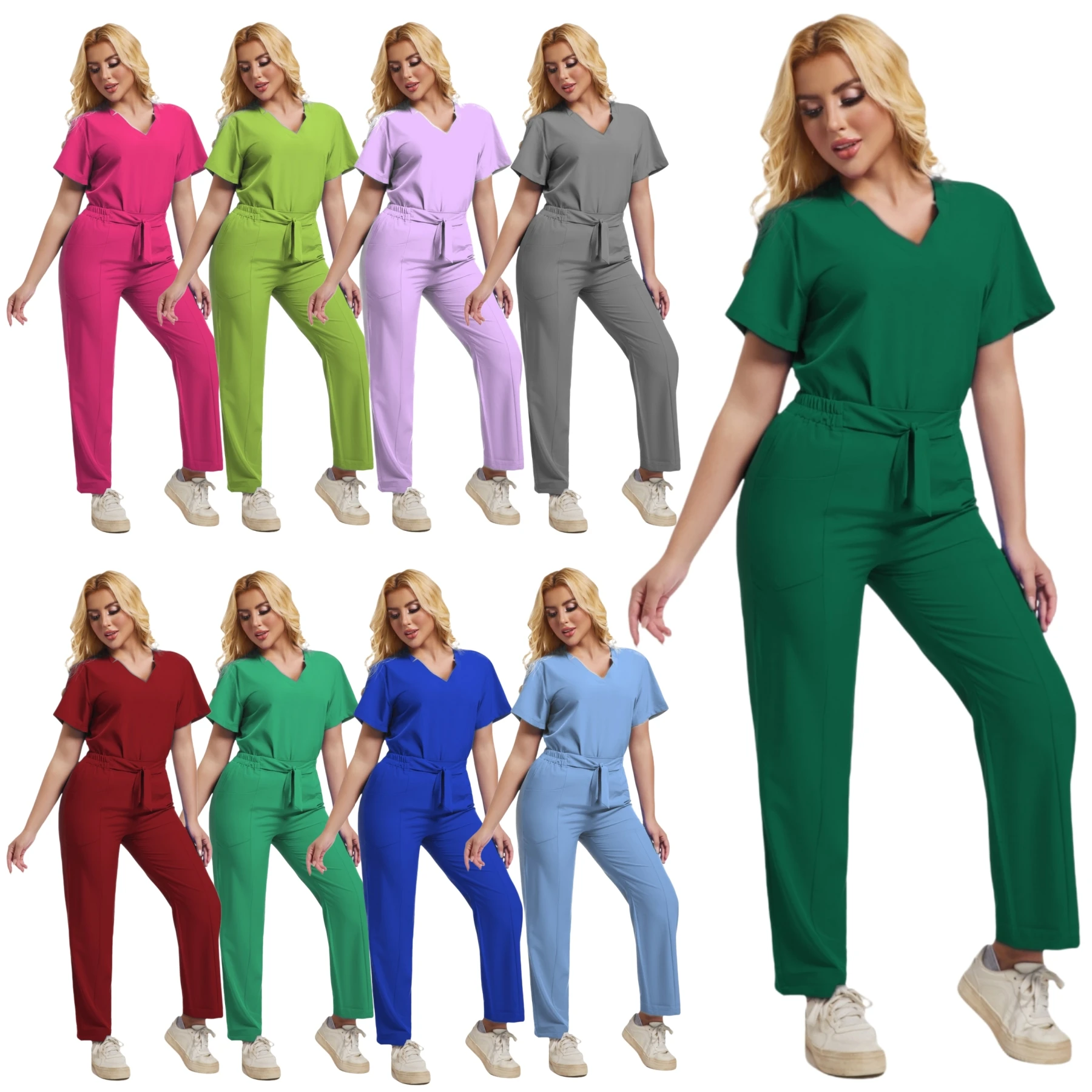 

Multicolor Surgery Uniform Short Sleeve Top Pocket Pant Nursing Uniform Pet Shop Workwear Doctor Nurse Medical Clothes Scrub Set